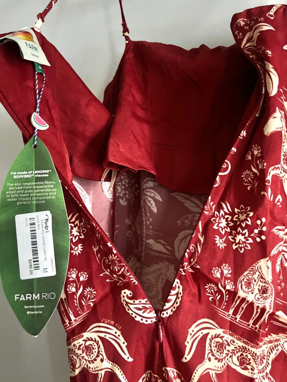 FARM Rio Haras Printed Tiered Maxi Dress Size Medium NWT Red Off-White - Picture 11 of 16